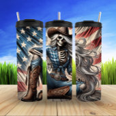 Patriotic Skeleton Cowgirl Thermosbecher