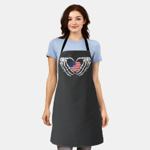 Patriotic Skeleton Heart America Flag Halloween PA Schürze