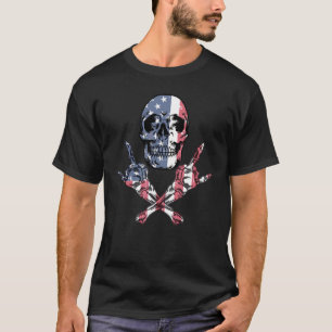 Patriotic Skull Rock Hands American Flag 4. Ju T-Shirt