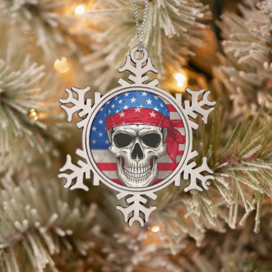 Patriotic Skull Snowflake Gerahmte Ornament (Baum)