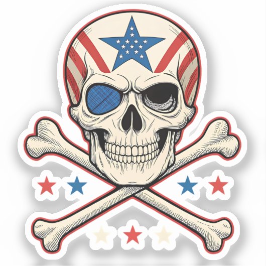 Patriotic Skull und Crossbones American Flag Aufkleber (Vorderseite)