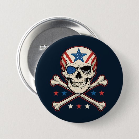 Patriotic Skull und Crossbones American Flag Button (Vorne & Hinten)