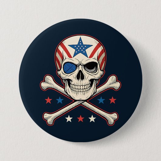 Patriotic Skull und Crossbones American Flag Button (Vorderseite)