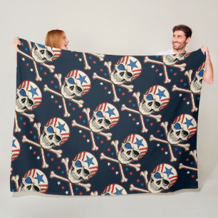 Patriotic Skull und Crossbones American Flag Fleecedecke
