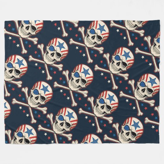 Patriotic Skull und Crossbones American Flag Fleecedecke (Vorderseite (Horizontal))