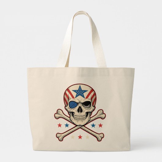 Patriotic Skull und Crossbones American Flag Jumbo Stoffbeutel (Rückseite)