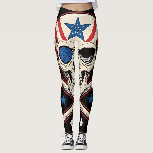 Patriotic Skull und Crossbones American Flag Leggings (Vorderseite)