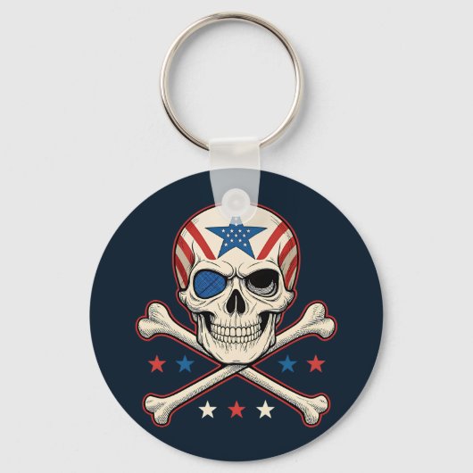 Patriotic Skull und Crossbones American Flag Schlüsselanhänger (Rückseite)