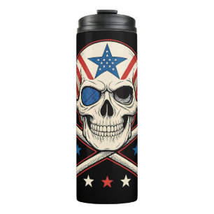 Patriotic Skull und Crossbones American Flag Thermosbecher