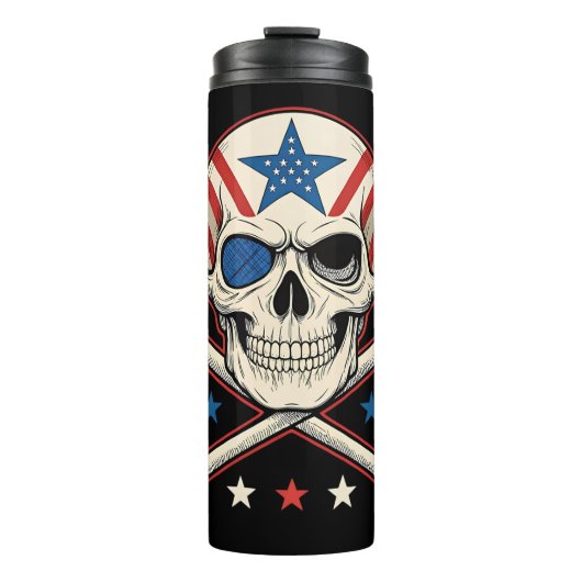 Patriotic Skull und Crossbones American Flag Thermosbecher (Vorderseite)