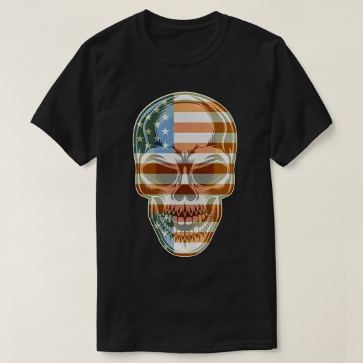 Patriotic Skull USA Skeleton 4. Juli US Amerika T-Shirt (Design vorne)