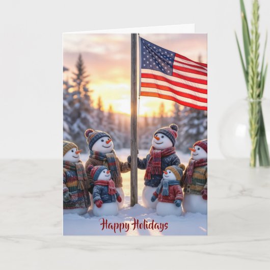 Patriotic Snowman Family With American Flag Karte (Vorderseite)