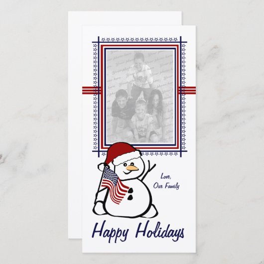 Patriotic Snowman Feiertagskarte (Vorne/Hinten)