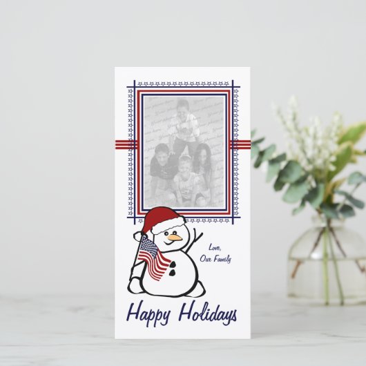 Patriotic Snowman Feiertagskarte (Stehend Vorderseite)