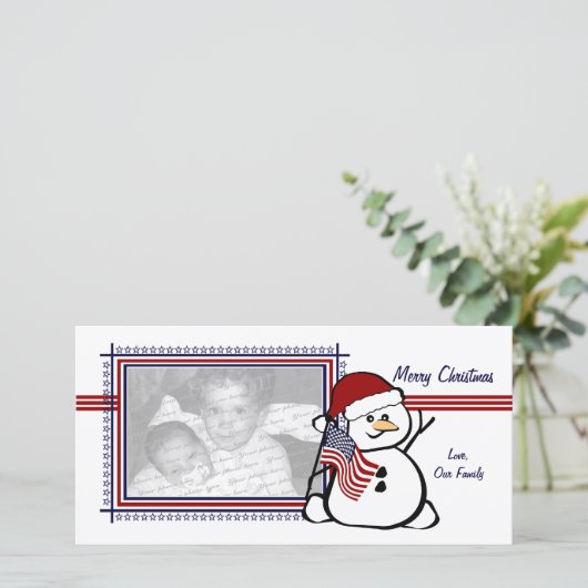 Patriotic Snowman Feiertagskarte (Stehend Vorderseite)