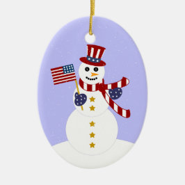 Patriotic Snowman Weihnachts-Oval-Ornament Keramik Ornament