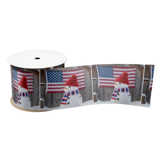 Patriotic Snowman With American Flag Satinband (Spule)