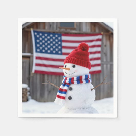 Patriotic Snowman With American Flag Serviette (Vorderseite)