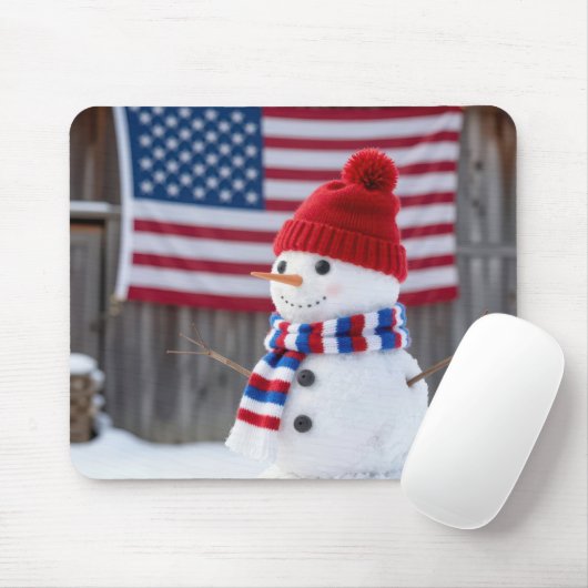 Patriotic Snowman With an American Flag Mousepad (Mit Mouse)