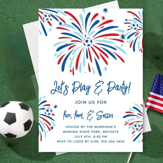 Patriotic Soccer & Fireworks 4. Juli Party Einladung