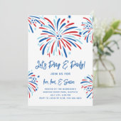 Patriotic Soccer & Fireworks 4. Juli Party Einladung (Stehend Vorderseite)