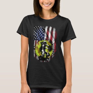 Patriotic Softball Batter mit amerikanischer Flagg T-Shirt