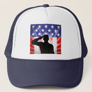 Patriotic Soldier Saluting American Flag Hat Truckerkappe