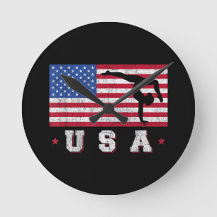 Patriotic Sports Gift American USA Flag Girls Gymn Runde Wanduhr
