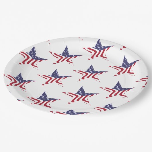 Patriotic Star American Flag Patriotic Paper Plate Pappteller (Schrägansicht)