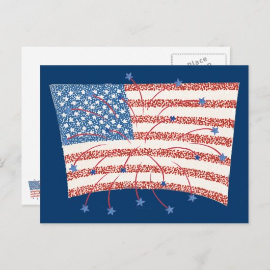 Patriotic Star Fireworks on Pointillism U S Flag Postkarte (Vorne/Hinten)
