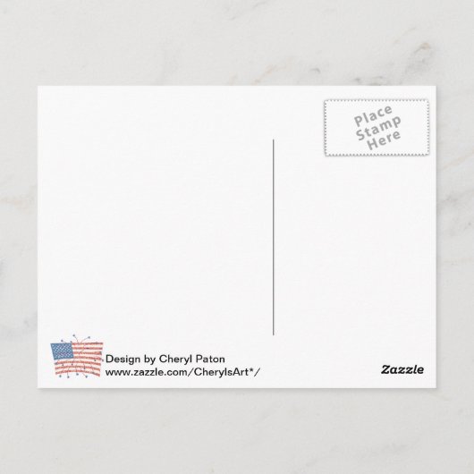 Patriotic Star Fireworks on Pointillism U S Flag Postkarte (Rückseite)