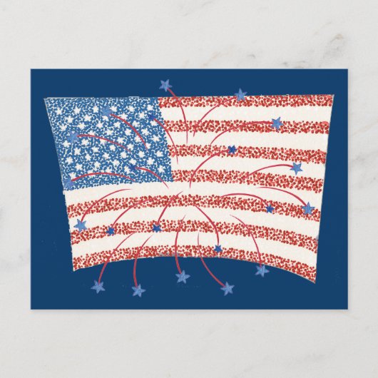 Patriotic Star Fireworks on Pointillism U S Flag Postkarte (Vorderseite)