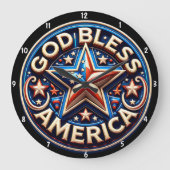 Patriotic Star "God Bless America" Text Große Wanduhr (Vorderseite)