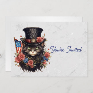 Patriotic Star Spangled Cat Birthday Einladung