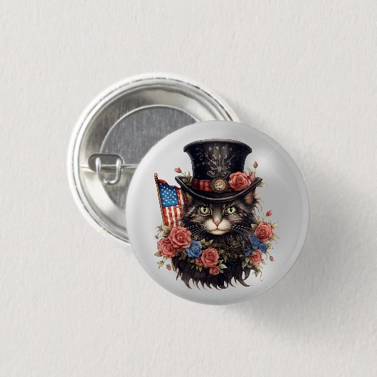 Patriotic Star Spangled Cat Button (Vorne & Hinten)