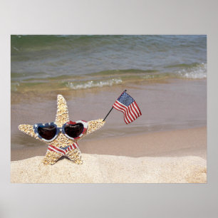 Patriotic Starfish mit amerikanischer Flagge Poster