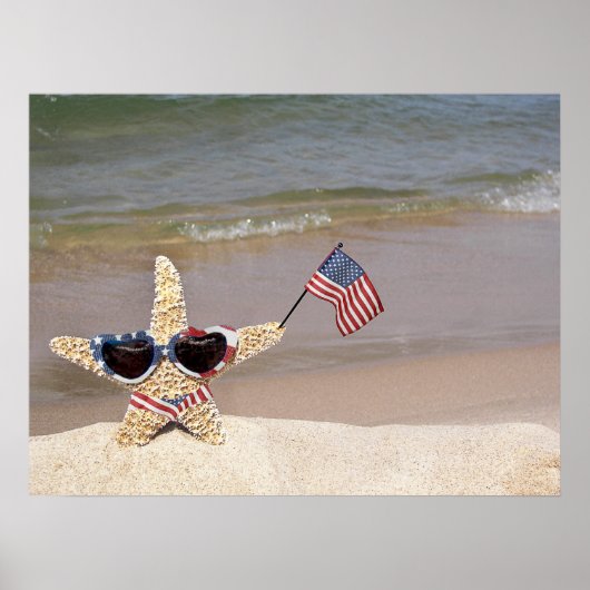 Patriotic Starfish mit amerikanischer Flagge Poster (Vorne)