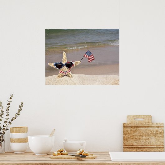Patriotic Starfish mit amerikanischer Flagge Poster (Küche)