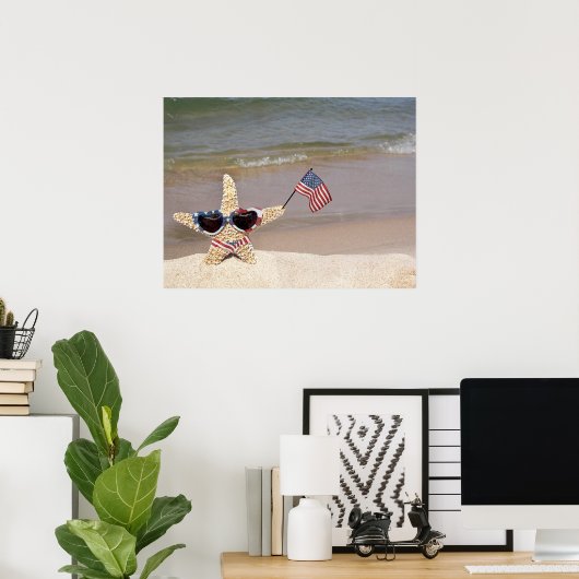Patriotic Starfish mit amerikanischer Flagge Poster (Heimbüro)
