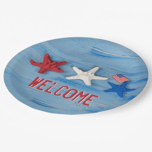 Patriotic Starfish Napkins Pappteller (Schrägansicht)