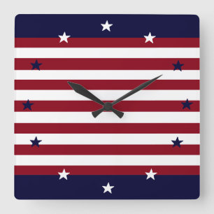 PATRIOTIC STARS AND STRIPES CLOCK QUADRATISCHE WANDUHR