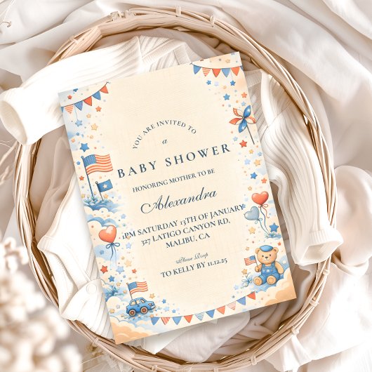 Patriotic Stars & Stripes Baby Shower Einladung