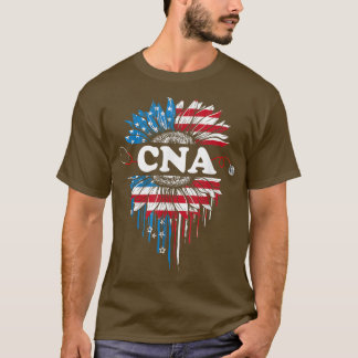 Patriotic Sunflower USA Flag CNA Stethoscope 4th O T-Shirt