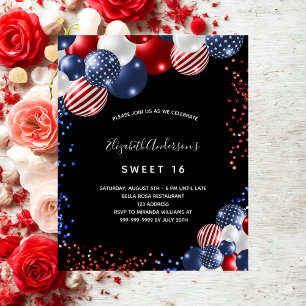 Patriotic Sweet 16 Schwarze Party Einladung Flyer