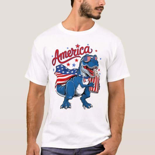 Patriotic T-Rex Popcorn Flag Shirt (Vorderseite)
