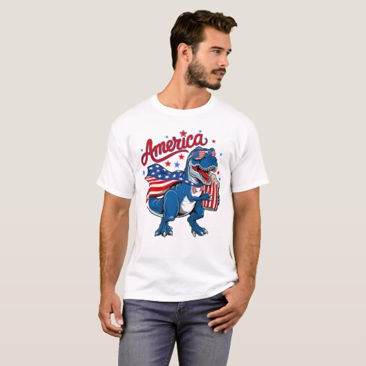 Patriotic T-Rex Popcorn Flag Shirt (Vorne ganz)