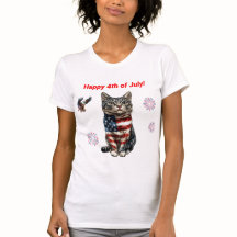 Patriotic Tabby Cat T - Shirt, American Flag Cat