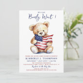 Patriotic Teddy Bear Red White Blue Baby Dusche Einladung (Stehend Vorderseite)