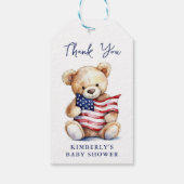 Patriotic Teddy Bear Red White Blue Baby Dusche Geschenkanhänger (Rückseite)