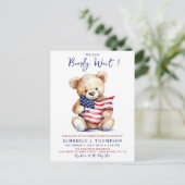 Patriotic Teddy Bear Red White Blue Baby Dusche Postkarte (Stehend Vorderseite)